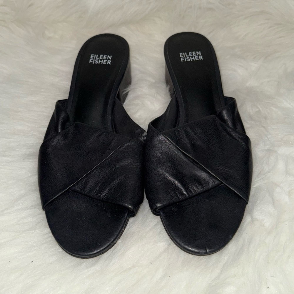 Eileen Fisher Black Leather Kitten Heels